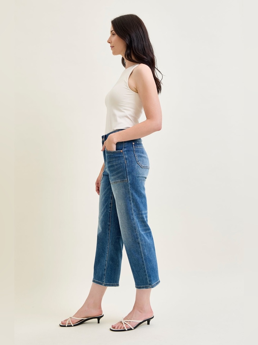 Judy Blue Size 16W Lux Utility Pockets Cropped Wide Leg - Blue